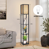 Floor Lamp with Shelves, Corner Floor Lamps for Living Room, Boho Floor Lamp with LED Bulb & Double Shades, Rattan Standing Lamp for Bedroom Office, Shelf Tall Lamp for Storage Display, Home Decor 