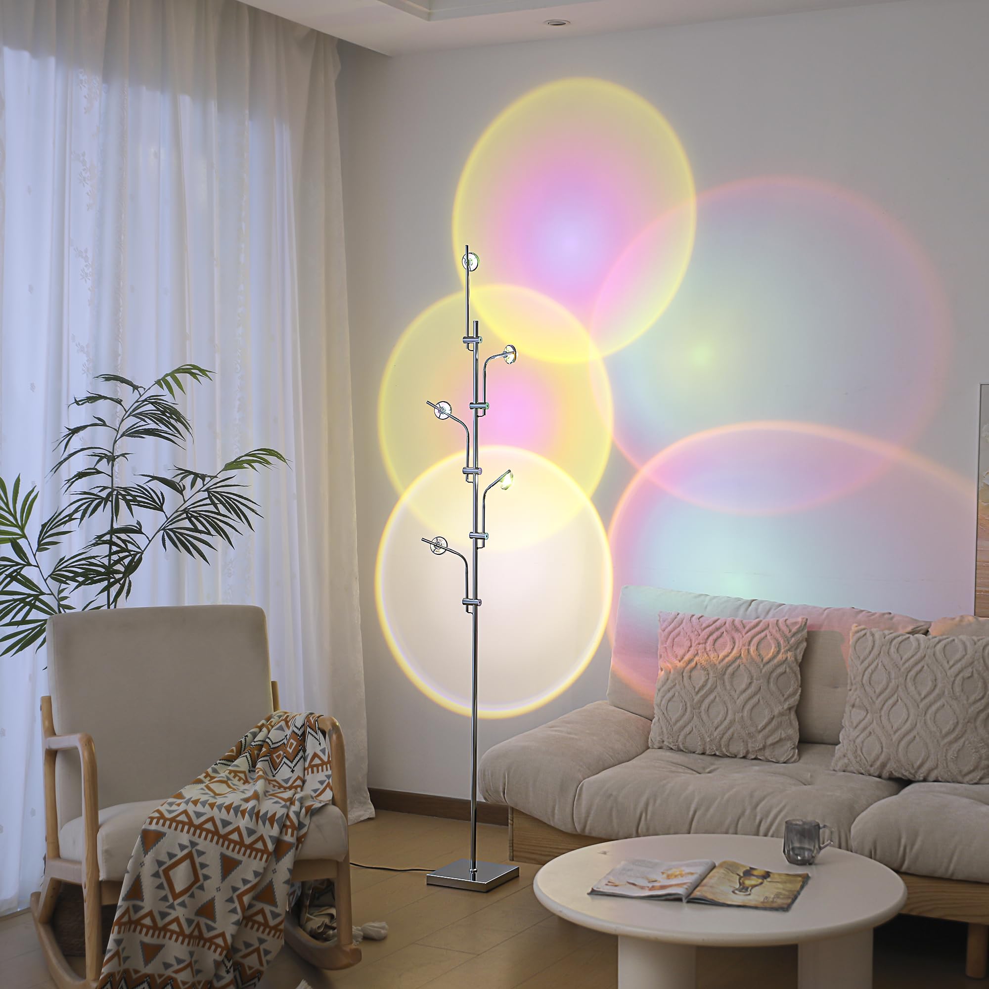  Halo Projector Floor Lamp, 4000K LED 5 Multi Head Floor Lamp, Replaceable Color Filters Sunset Lamp, Funky Floor Lamp for Ambient Lighting in Living Rooms, Bedrooms and Dining Rooms