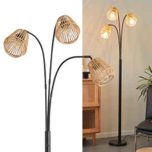 Rattan Floor Lamp for Living Room, 72 Inch Tall Boho Floor Lamp with Rotary Switch, 3-Lights Arched Lamp with Wicker Shade for Coastal,Bohemian,Mid Century Modern ,Farmhouse