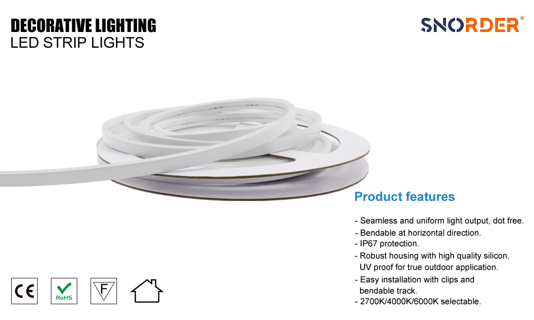 1. LED China outdoor lamp strips 5m per roll 6W shearable lamp strips IP67 waterproof and dustproof 238led per meter 2700K 4000K 6000K optional