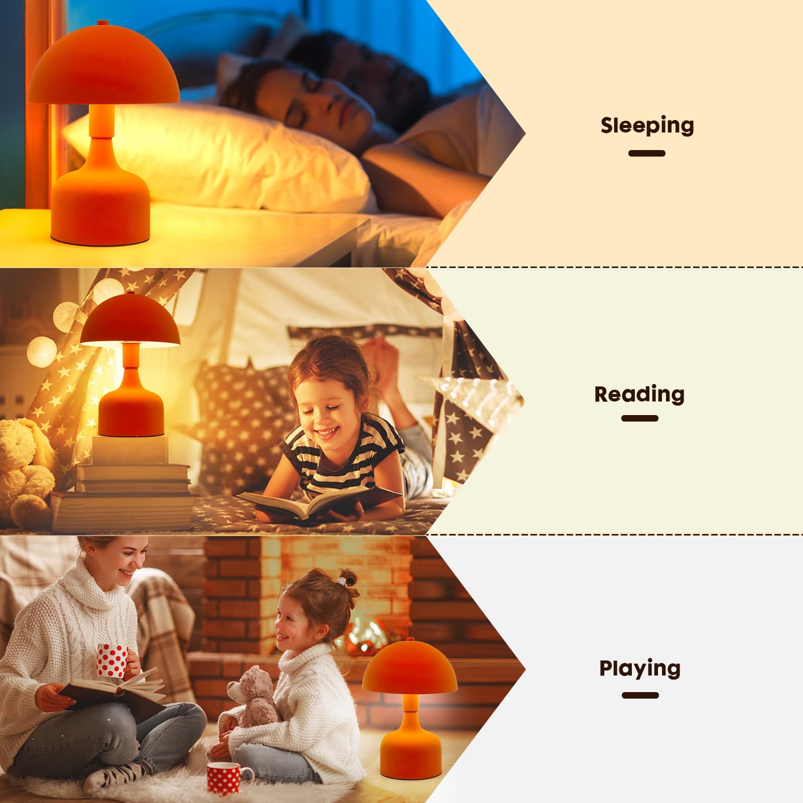 Mushroom Lamp Bedside Table Lamp,Flocking Table Lamp,Aesthetic Modern Lighting for Bedroom Retro Living Room Decor,Button Control Table Lamp for Birthday Christmas Gifts（Orange） ﻿ 