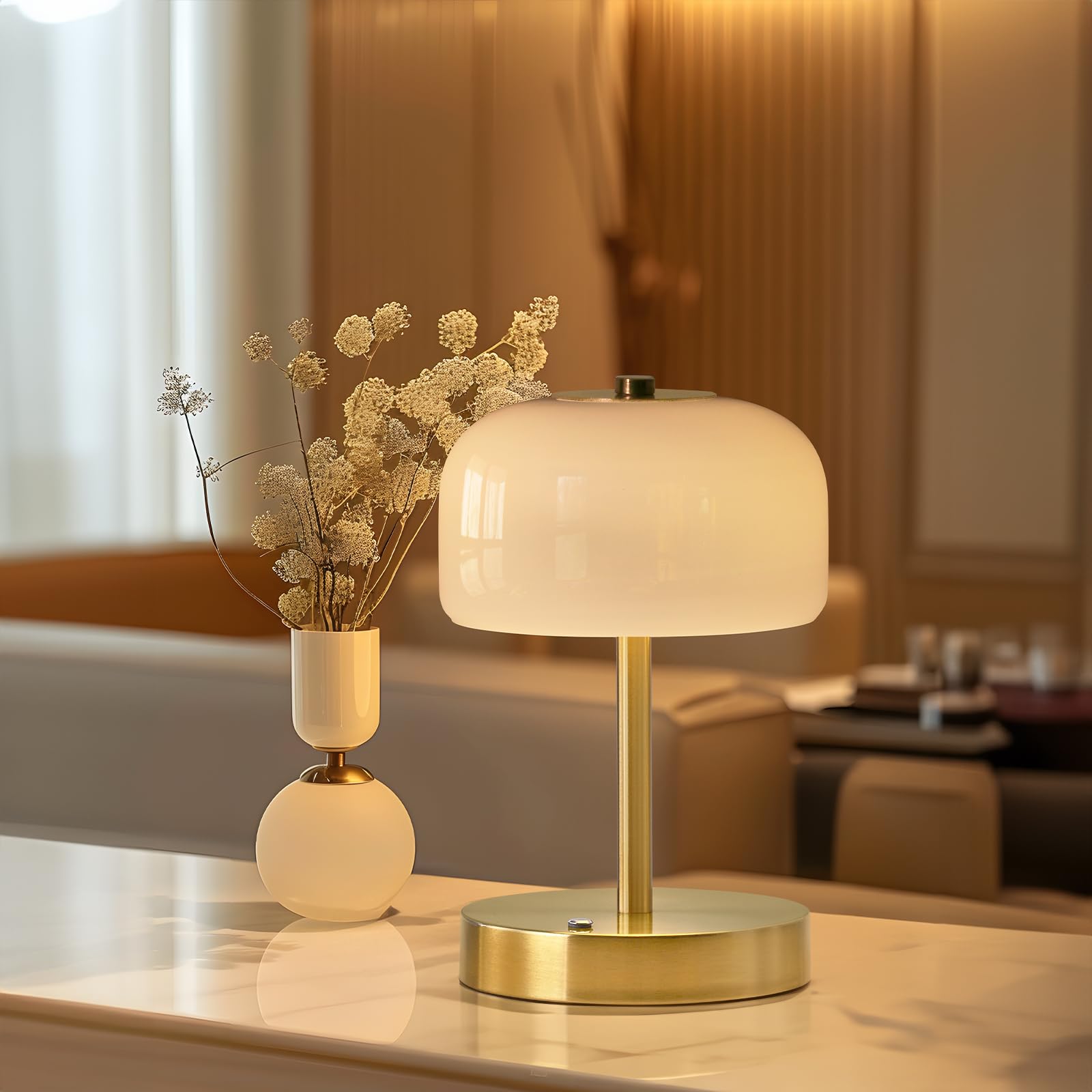 Cordless Table Lamp Rechargeable Battery Operated Mushroom lamp Opal Glass Shade 3 Way Dimmable LED Touch Outdoor Lamp for Camping Bedroom Dining Living Room Beside Patio Restaurant,Black 