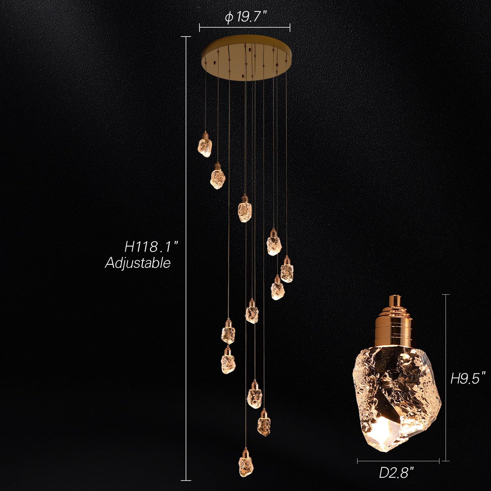 High Ceiling Chandelier - Staircase Chandelier Offers Dimmable Brightness and 3 Light Options, Ideal Long Chandelier for Transforming Your Stairwell, Foyer, Entryway, and Living Room 