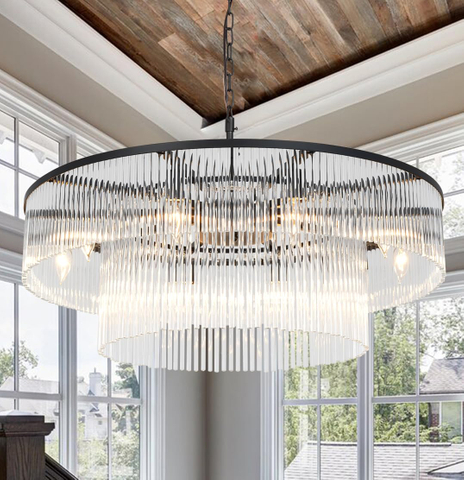  Modern Chandelier, Crystal Glass Chandelier Lighting, Round Dining Room Chandelier Contemporary Pendant Ceiling Light for Bedroom Foyer Entryway