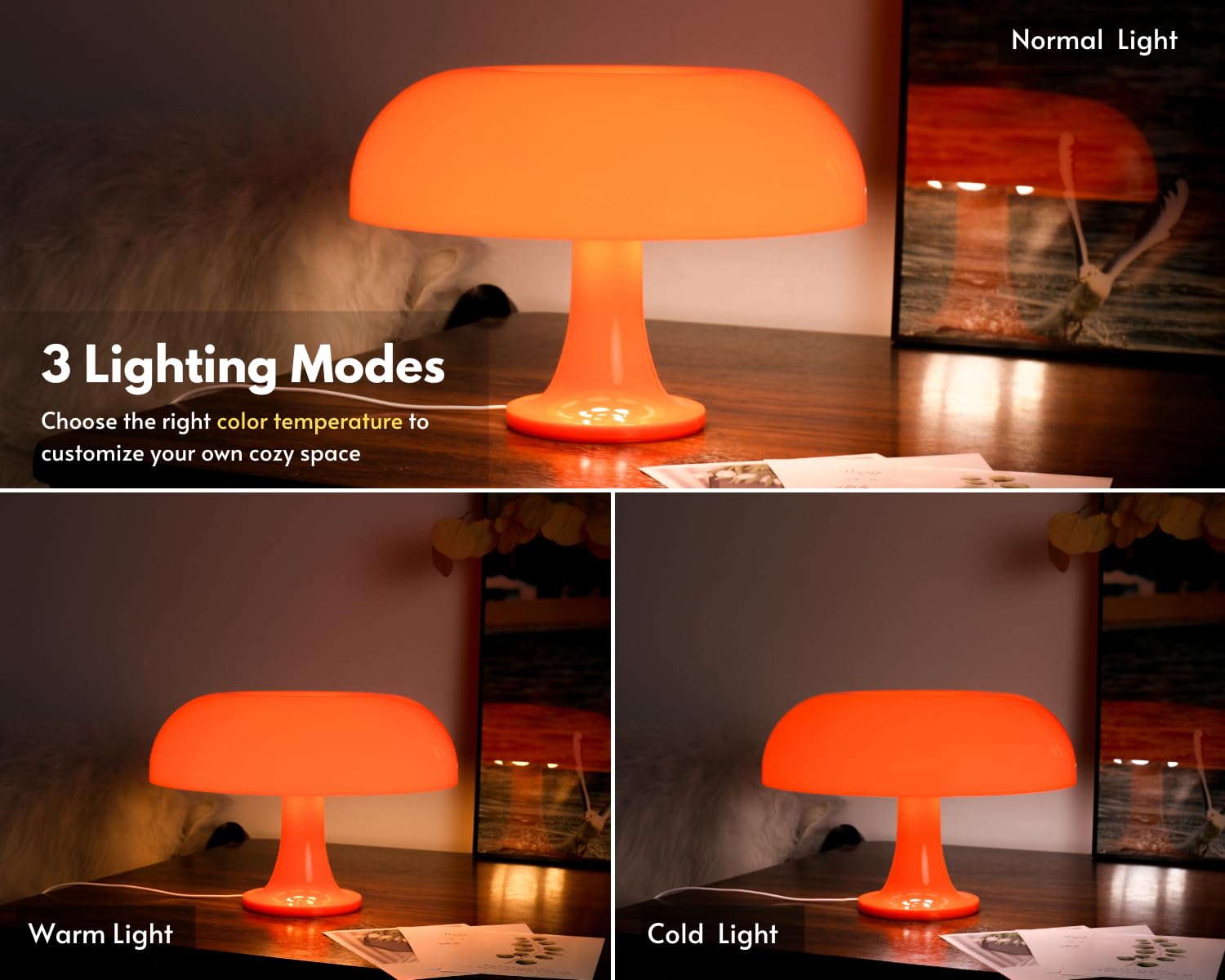 Mushroom Lamp, Dimmable Mushroom Table Lamp with 3 Lighting Modes, 70s Retro Lamp Mid Century Modern Lamp Mushroom Shaped Donut Lamp for Bedroom, Cool Home Decor Aesthetic Lamp