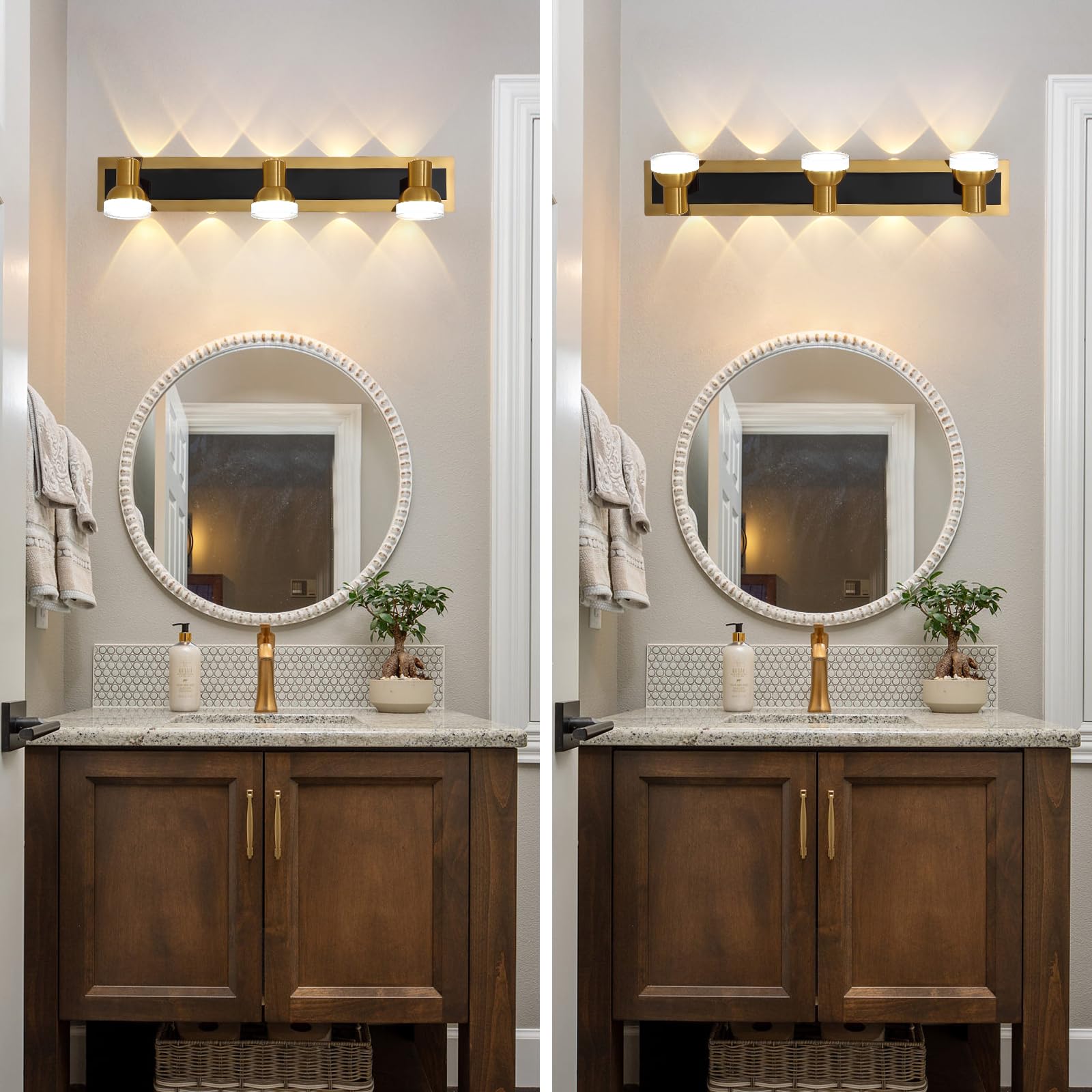 Black and Gold Bathroom Lighting Fixtures Over Mirror, Modern Vanity Lights Features 360 Rotatable Head, 3 Light Color Options Bathroom Vanity Light for Mirror, Bathroom 
