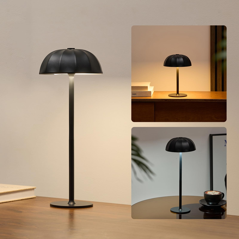Cordless Table Lamp, Adjustable Height & 3-Color Dimming, Portable Black Wireless Battery Lamp for Bedroom, Dining or Outdoor