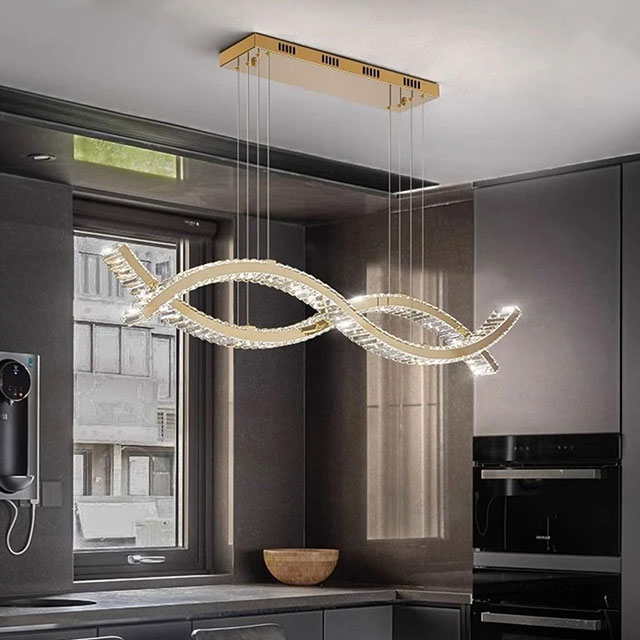 950Mm60+60W Two-Colour Light Source Stainless Steel + Crystal Decorative Lighting Chandeliers & Pendant Lights Interior Ceilings