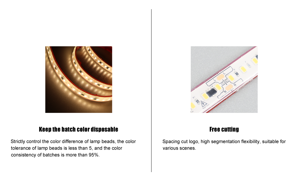 4. Keep the batch color disposable, freely cut, wholesale LED selling high-voltage light strip 3000K 4000K 5000K optional, IP68 waterproof and dustproof, modern light strip made in China, 50m per roll, 1