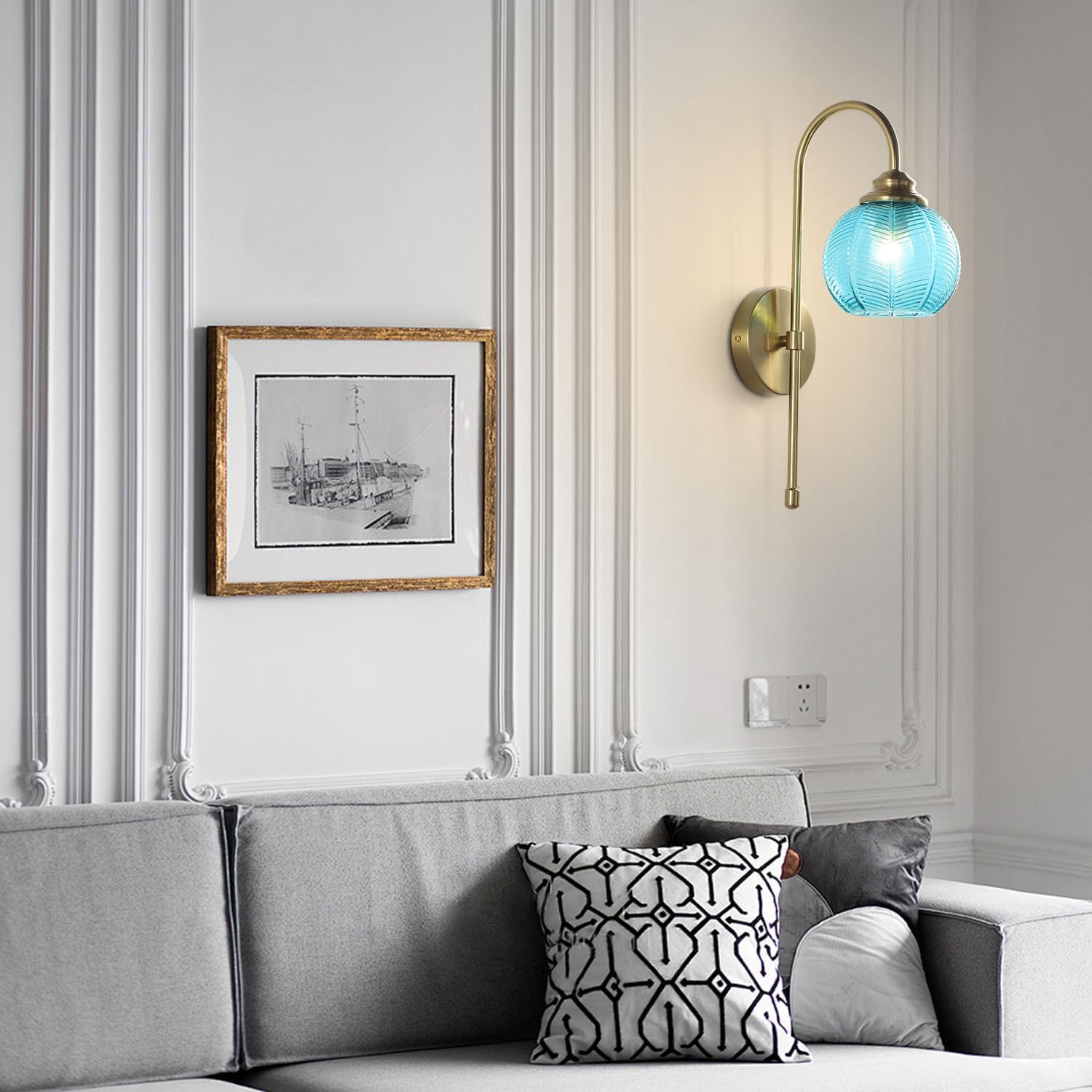 Glass Wall Sconce Mid Century Vintage Wall Lamp Modern Globe Bathroom Sconces Wall Lighting Brass Gold Wall Sconces Long Thin Wall Sconce Bedroom Bedside Wall Lamp