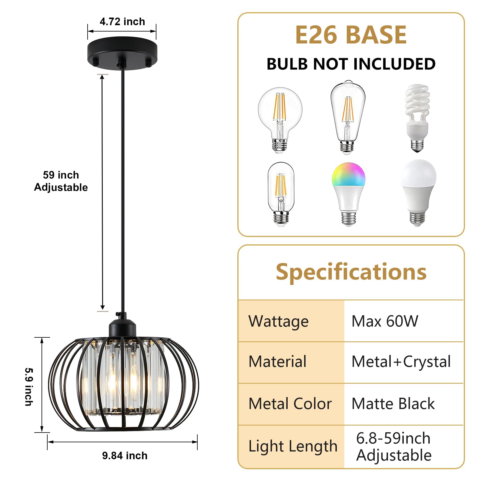 Brushed Pendant Light Fixtures, Modern Crystal Hanging Ceiling Light, Farmhouse Small Chandeliers, Metal Cage Pendant Lighting, Adjustable Pendant Lights Kitchen Island, Hallway