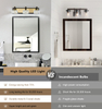 3-Light Bathroom Light Fixtures Over Mirror, Dimmable Led Bathroom Vanity Light with Crystal Shade, Black and Gold Modern Wall Sconce Light, Bathroom Lighting Fixtures Over Mirror, Bath Lamp