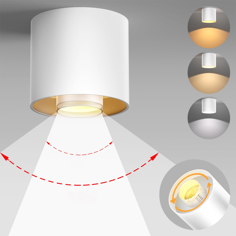 3-Color&Watt Zoomable Ceiling Spotlight Fixtures, Flush Mount Ceiling Light Fixture Dimmable LED Ceiling Spot Lights Indoor, 4.72