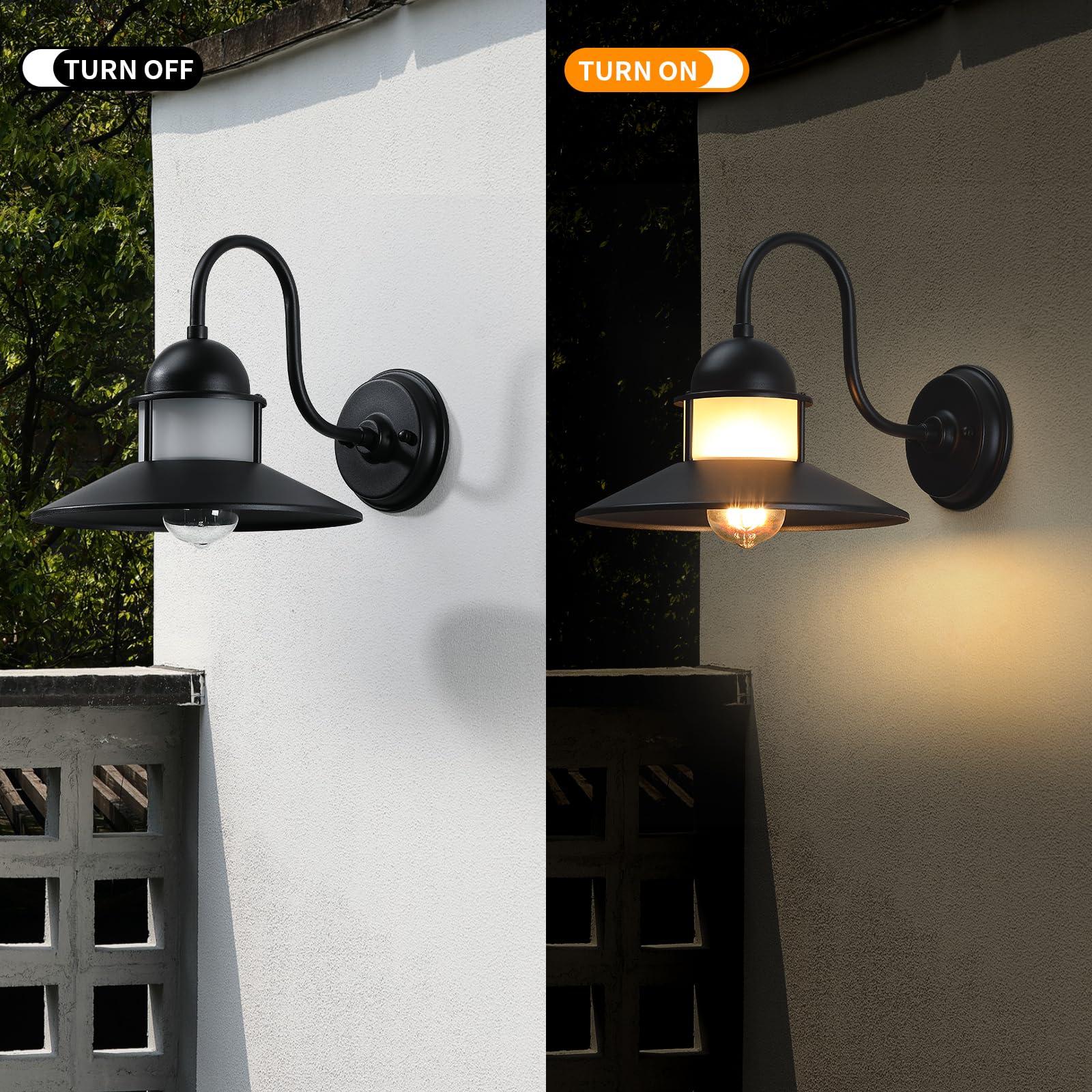 Outdoor Wall Light Fixtures Matte Black Wall Sconces, Farmhouse Barn Lights, E26 Bulb Base, Anti-Rust Waterproof Outdoor Wall Lantern Porch Lights for Entryway, Patio, Garage 