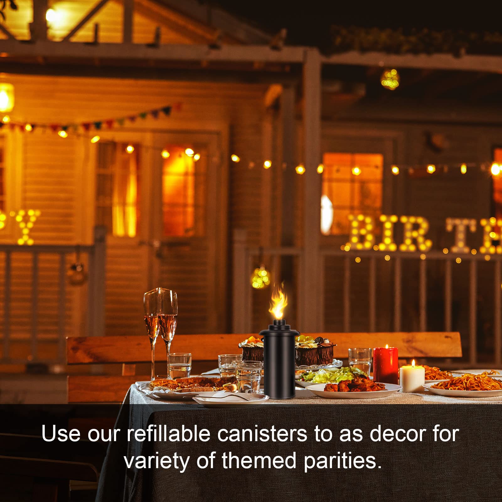  16oz Torch Canisters, Replacement Torch Refillable Canisters with Wicks and Caps, Metal Decorative Tabletop Lantern for Garden,Patio 