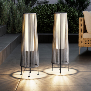 Grand patio Outdoor Floor Solar Light, Wicker Solar Patio Lamp Waterproof Outside Solar Deck Lamp for Porch, Yard, Garden, Lawn Decorations