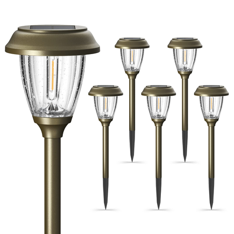 Solar Lights Outdoor 10/25 LM LED with 2 Lighting Modes, Solar Garden Lights Glass and Metal, IP65 Waterproof Solar Powered for Yard Pathway Walkway Driveway Patio