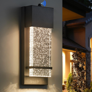  Dusk to Dawn Porch Lights, Modern Black Wall Sconce with Crystal Bubble LED, Outdoor Lighting Fixture