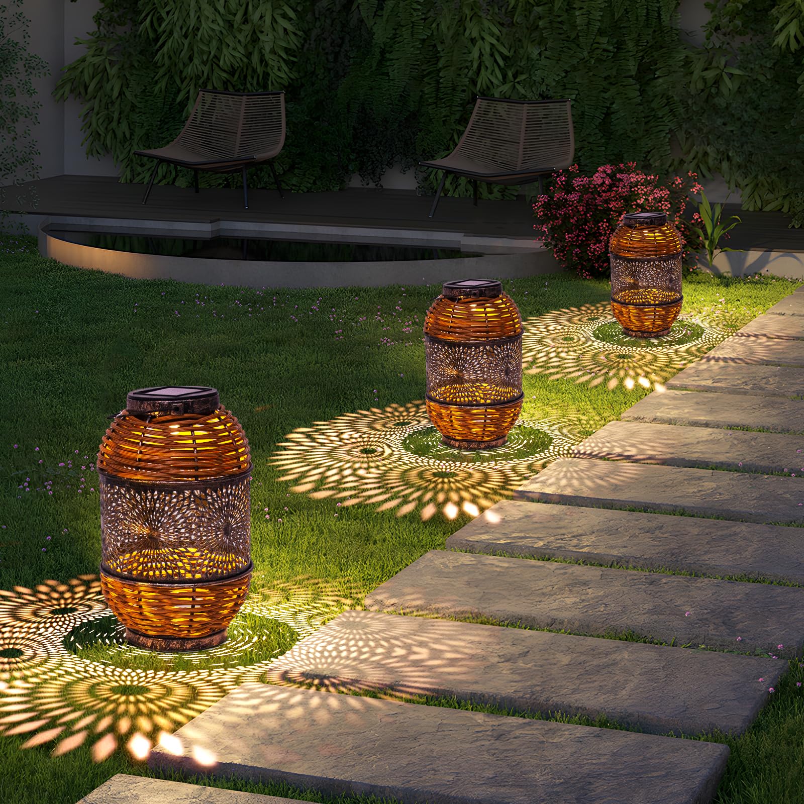 Solar Lanterns Outdoor Hanging Waterproof,Rattan Solar Lights for Outdoor Solar Table Lamps Decoration for Garden,Yard,Patio,Porch,Trees,Lawn,Pathway 