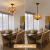 Antique Dining Room Light Fixture, 4-Light Rattan Pendant Light with Drum Shade, Adjustable Woven Wicker Ceiling Hanging Light, Farmhouse Boho Chandelier for Living Room Kitchen Island 