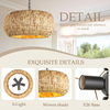 Hand-Woven Boho Pendant Light, 17.7" 5-Light Bohemian Rattan Lighting Fixture Natural Weaving Hanging Ceiling Light Coastal Wicker Chandelier for Kitchen Island Living Dining Room Restaurants 