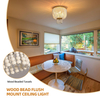 3 Light 12 Inch Boho Light Fixtures Ceiling Wood Beaded Flush Mount Ceiling Light Bohemia Wood Beaded Chandelier Natural Wood Beaded Chandelier Boho Light Fixture for Living Room 