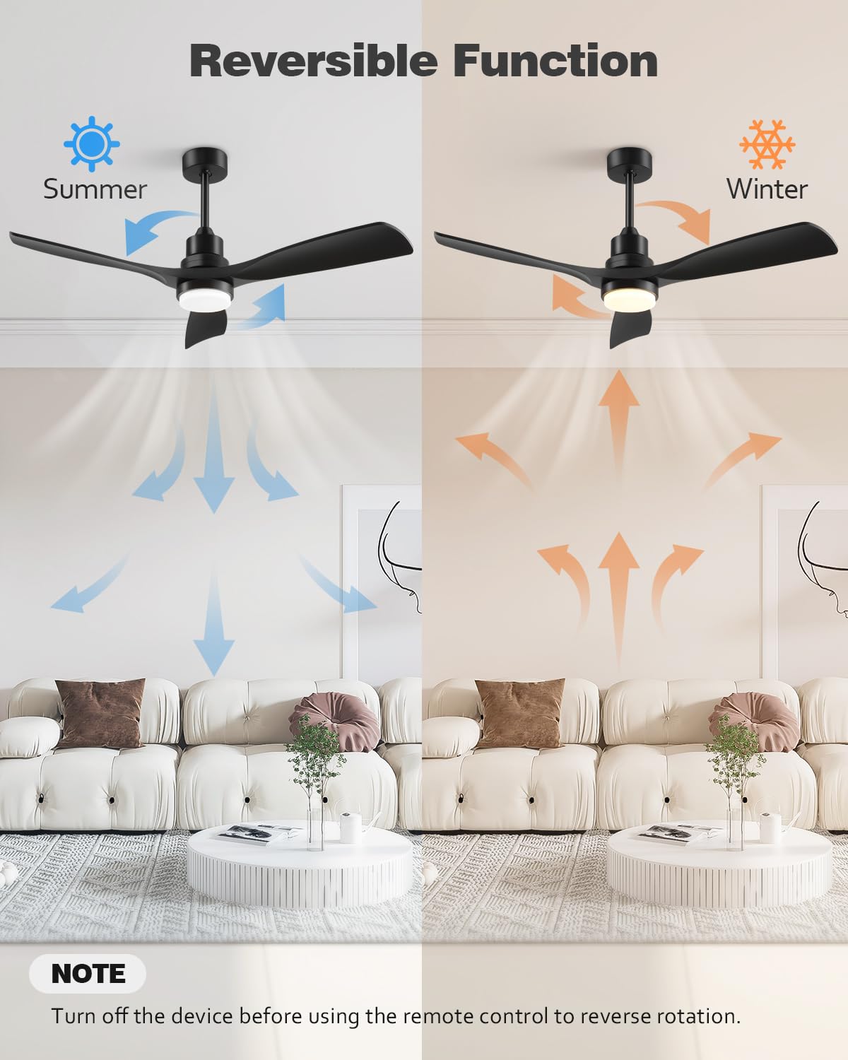 Ceiling Fan with Lights Remote Control, Black Ceiling Fans with 3 Downrods, 3 Blades, Timer, 6 Speed Modern Fan Quiet Reversible DC Motor for Patio Bedroom Outdoor/Indoor 