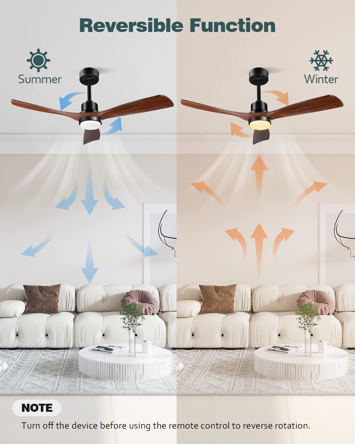 Ceiling Fans with Lights and Remote, Outdoor Ceiling Fan for Patios with Light 3 Downrods, 3 Blades Modern Ceiling Fan Noiseless Reversible DC Motor, Wood Fan for Farmhouse 