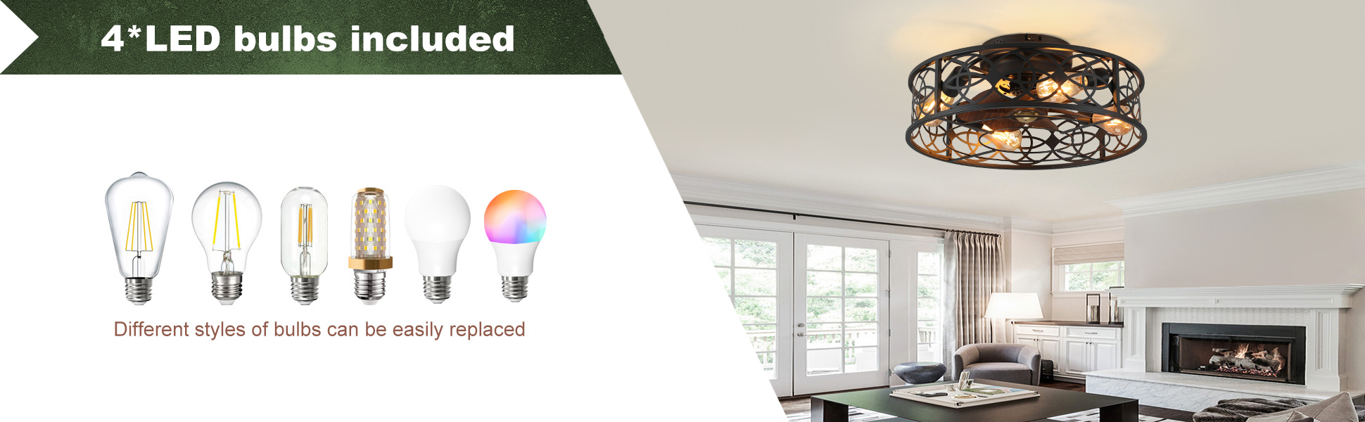 20Caged Ceiling Fans with Lights Remote Control Industrial Low Profile Flush Mount Ceiling Fan (1)