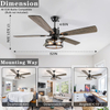  52 Inch Farmhouse Ceiling Fan with Lights and Remote,3-Lights Ceiling Fan with Caged Light Fixture,Rustic Ceiling Fan for Patio, Livingroom, Bedroom, Dining Room 