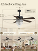 52 Inch Farmhouse Fandelier Ceiling Fan with Light, Crystal Ceiling Fan Chandelier with 6 Speeds, Quiet Reversible Noiseless DC Motor, 3CCT, Indoor Ceiling Fan for Living Room Bedroom 