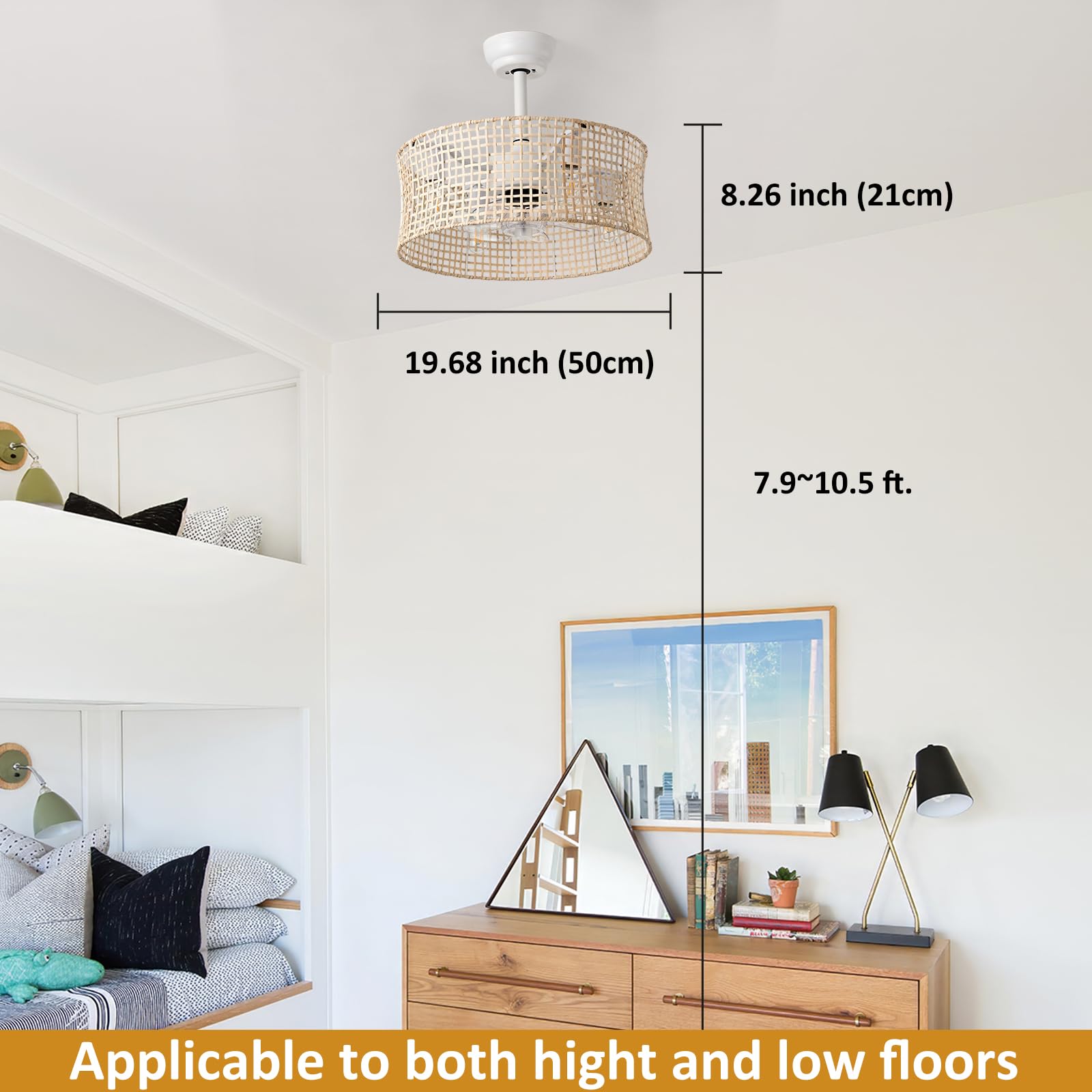 Boho Rattan Ceiling Fan with Light, 20