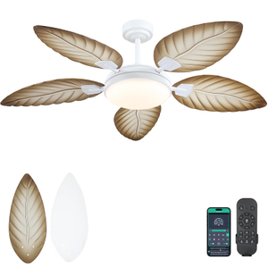 52 Inch Tropical Ceiling Fans with Lights and Remote,Outdoor Palm Leaf Ceiling Fan for Patios Porch Bedroom, Dimmable, 6 Speeds, Reversible