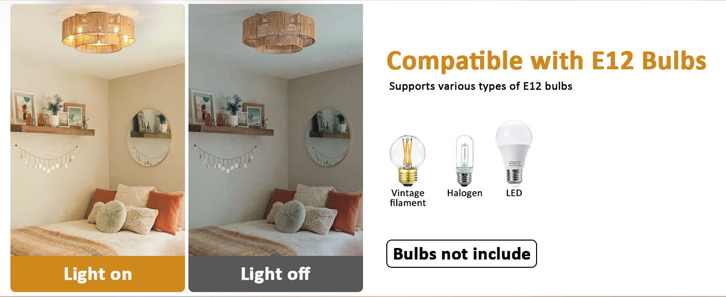 20 Inch Boho Caged Ceiling Fans with Lights Flush Mount, Layered Rattan Ceiling Fan with Light Remote Control with Reversible 6 Speeds for Bedroom, Nursery, Living Room, E12 Base, Indoor (11)