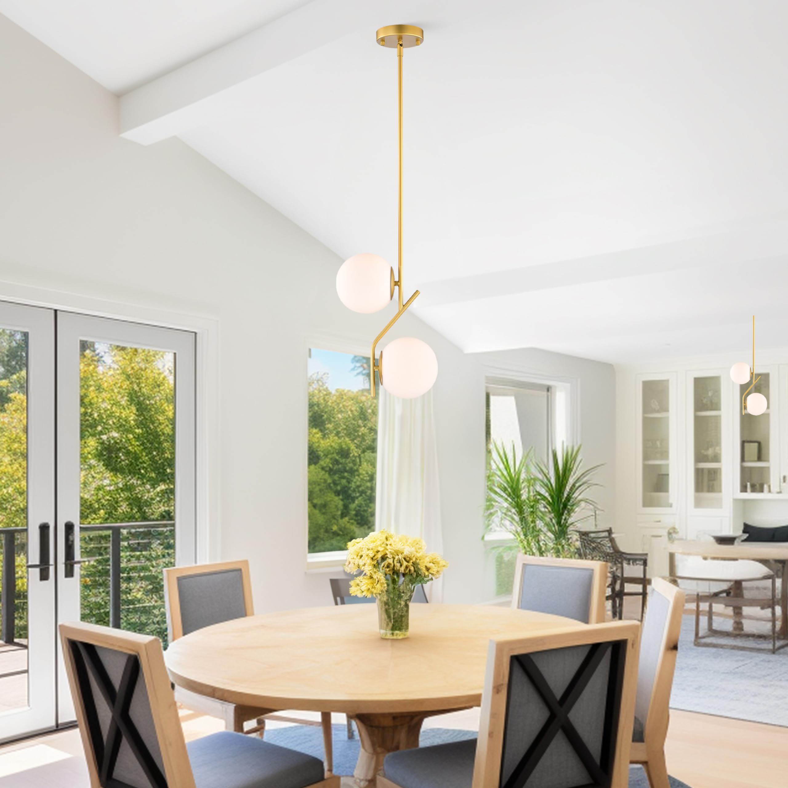 Pendant Light Fixture Glass Globe Pendant Light Mid Century Pendant Lights 2-Light Modern Pendant Light for Dining Room 