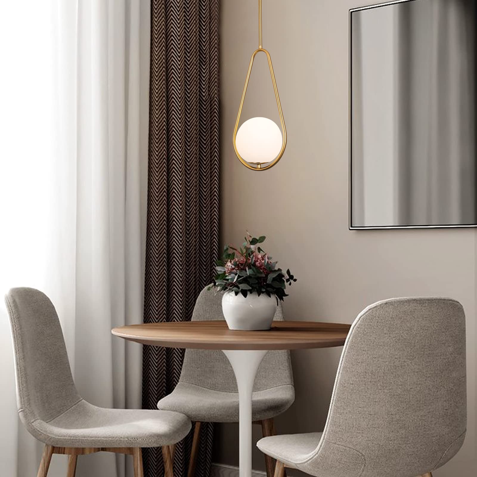 Gold Pendant Lighting Brass Finished Modern Style Kitchen Island Lighting,One Light Glass Globe Pendant Light for Indoor Hanging Light Fixture,Adjustable Length Lamp for Dinning Room Bedroom 