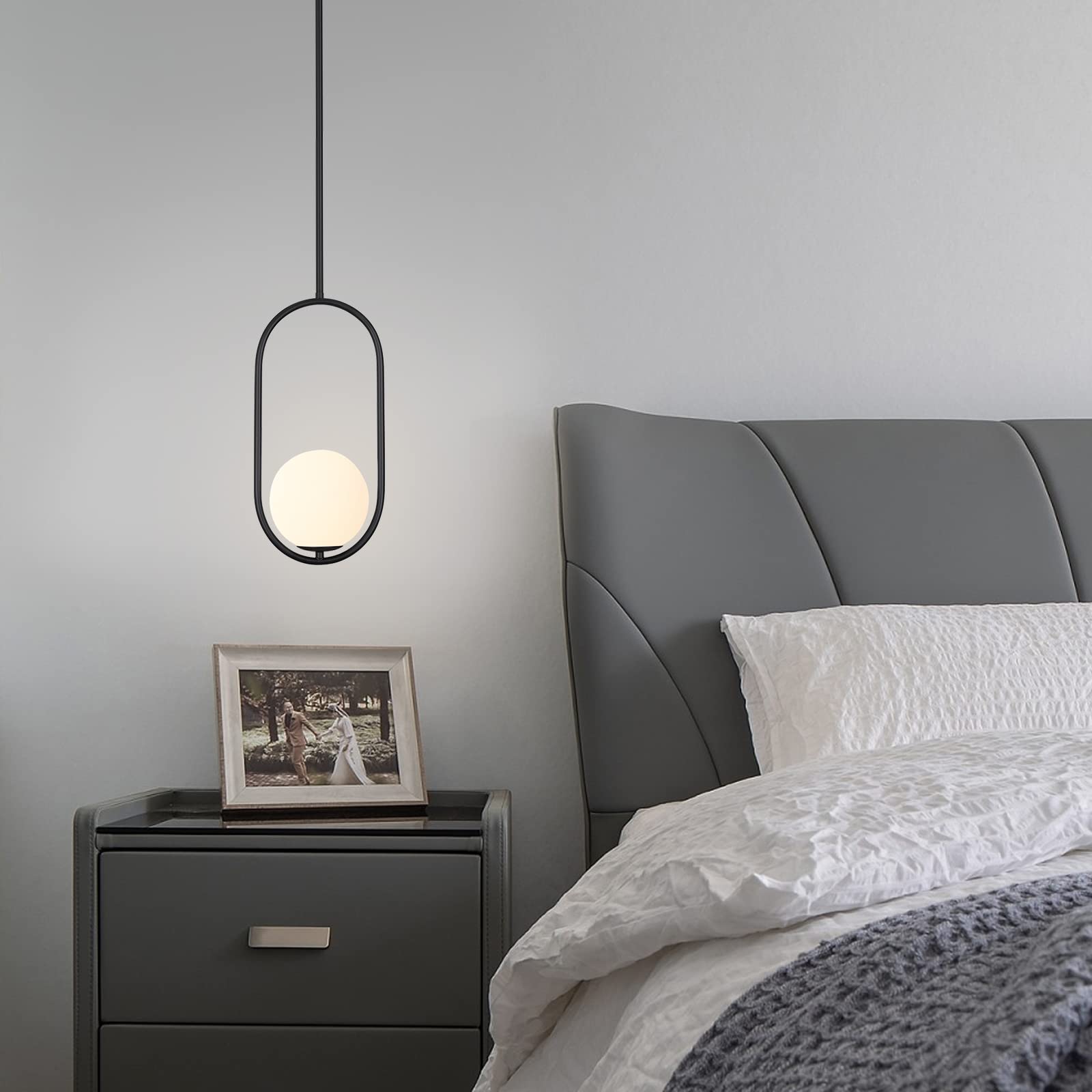 Pendant Lighting Modern Style Chandelier,Single Hanging Light Fixture Milky Glass Globe Lampshade Pendant Light Fixture for Kitchen Island,Dinning Room Bedroom 