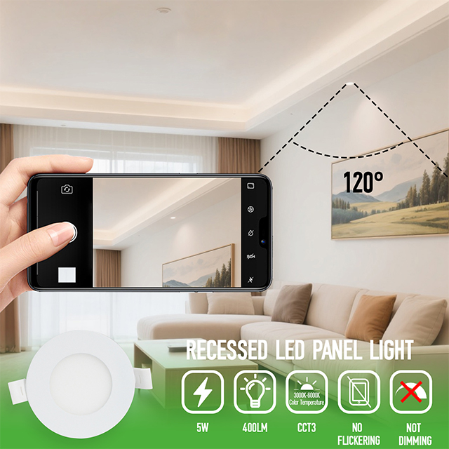 5W 3CCT Round Recessed LED Panel Light with CCT Switch | &Oslash;85mm