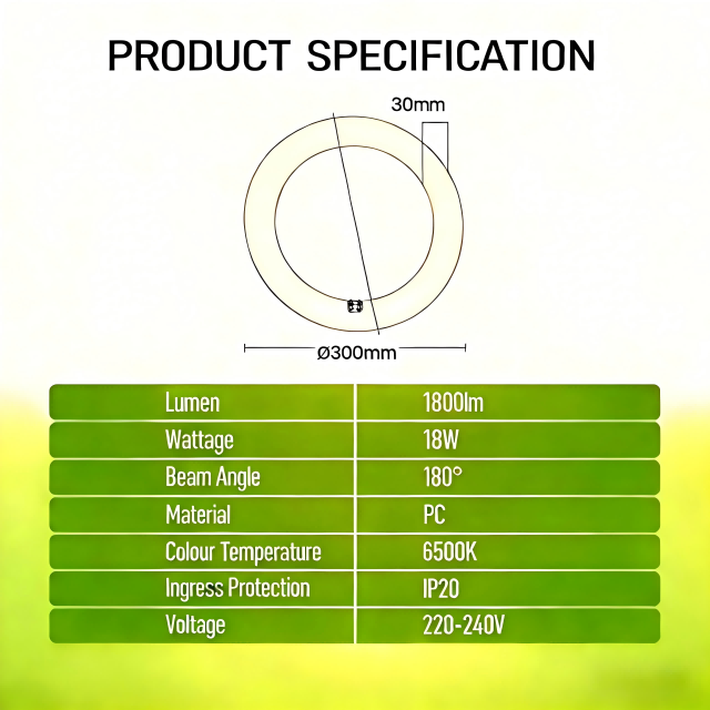 LED Circular Lamp T9 Φ300mm 18W 6500K 1800LM 220-240VAC G10q with CE EMC Not Dimmable