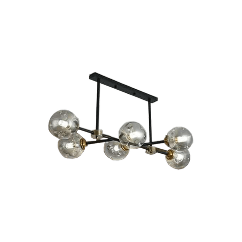 Iron Khao Lacquered Black Led Modern Pendant Light 6 Round Bulbs