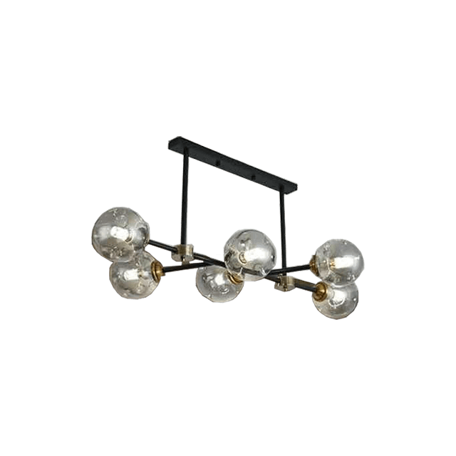 Iron Khao Lacquered Black Led Modern Pendant Light 6 Round Bulbs