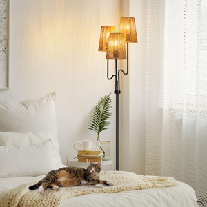 Boho Floor Lamp, 68in. Rattan Floor Lamp with Rattan Shade,3 Light Tree Standing Lamp for Bedroom,Nursery,E26 Socket, Living Room Floor Lamp for Rustic,Beach or Bohemian Decor