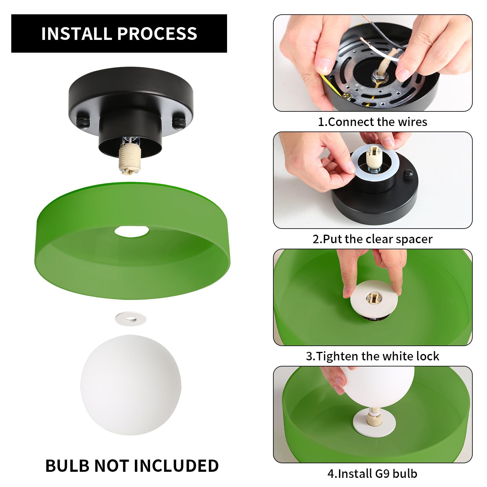Mid Century Glass Semi Flush Mount Ceiling Light with Milk Globe Nordic Modern Green Hallway Lighting Fixtures Round Bedside Wall Mount Lamp for Bedroom Cloakroom Stairway 
