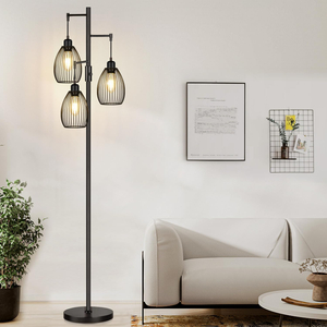 Dimmable Floor Lamp,Farmhouse Industrial Floor Lamp Standing Tree Lamp with Elegant Teardrop Cage Tall Lamps for Living Room Bedroom Office Dining Room 