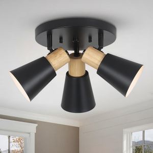 Industrial Flush Mount Ceiling Light Fixture, 3-Lights Multi-Directional Rotating Ceiling Lamp, Metal Black Kitchen Light Fixtures Ceiling Mount, Vintage Bedroom Ceiling Lights