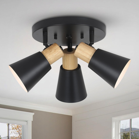 Industrial Flush Mount Ceiling Light Fixture, 3-Lights Multi-Directional Rotating Ceiling Lamp, Metal Black Kitchen Light Fixtures Ceiling Mount, Vintage Bedroom Ceiling Lights