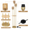 Boho Floor Lamp with Shelves, 3-Lights Farmhouse Tall Floor Lamp with ON/Off Foot Switch, Gold Modern Floor Lamps with Rattan Shades, Rustic Standing Lamp for Living Room, Bedroom, Office 