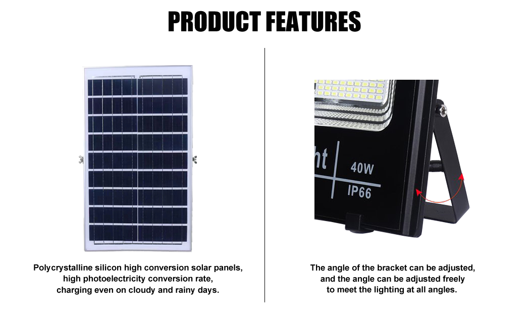 2. Solar floodlight solar panel bracket adjustable angle die-casting aluminum floodlight battery capacity 3000mah 5000mah 9000mah 10000mah 20000mah 15000mah optional