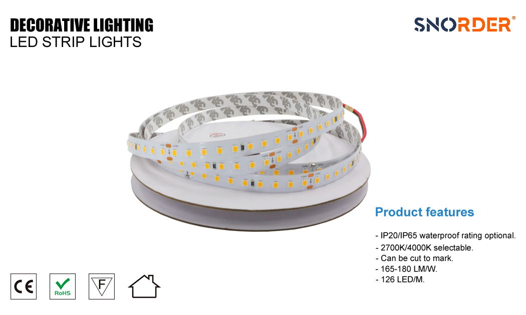 1. 4.8W LED modern outdoor light strip 2835SMD high-efficiency hot selling light strip 2700K 4000K optional 126LED per meter