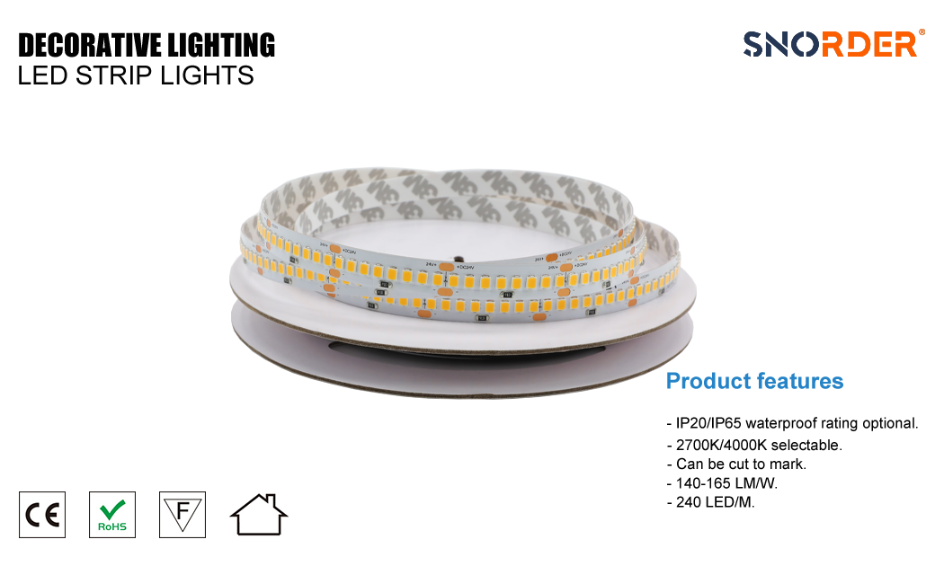1. Wholesale 19.2W high-efficiency outdoor waterproof lamp strip 2835SMD 240LED per meter made in China wholesale lamp strip 5m per roll 10m per roll can be selected